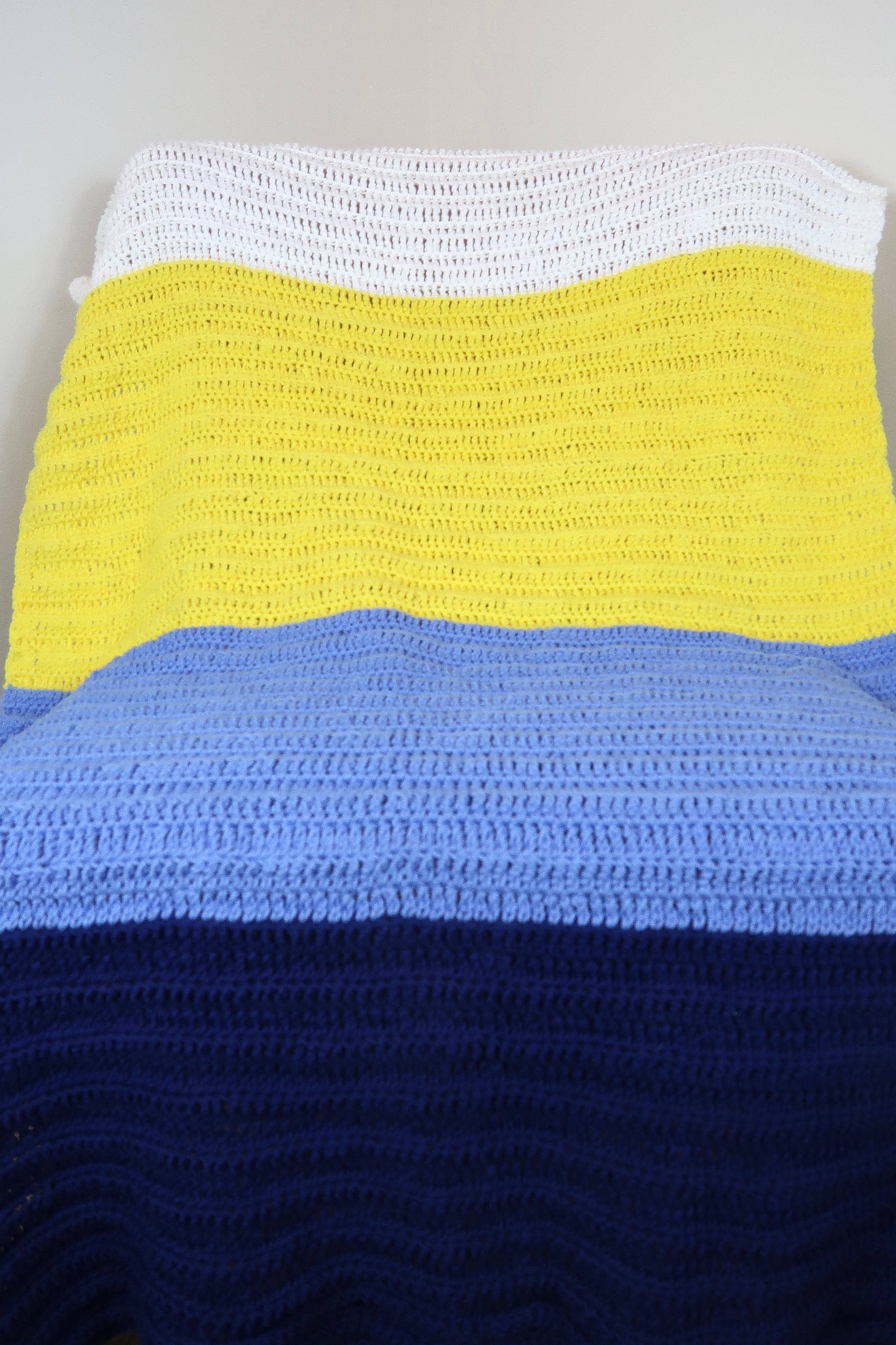 Blue, Yellow, and White Cotton Throw Blanket