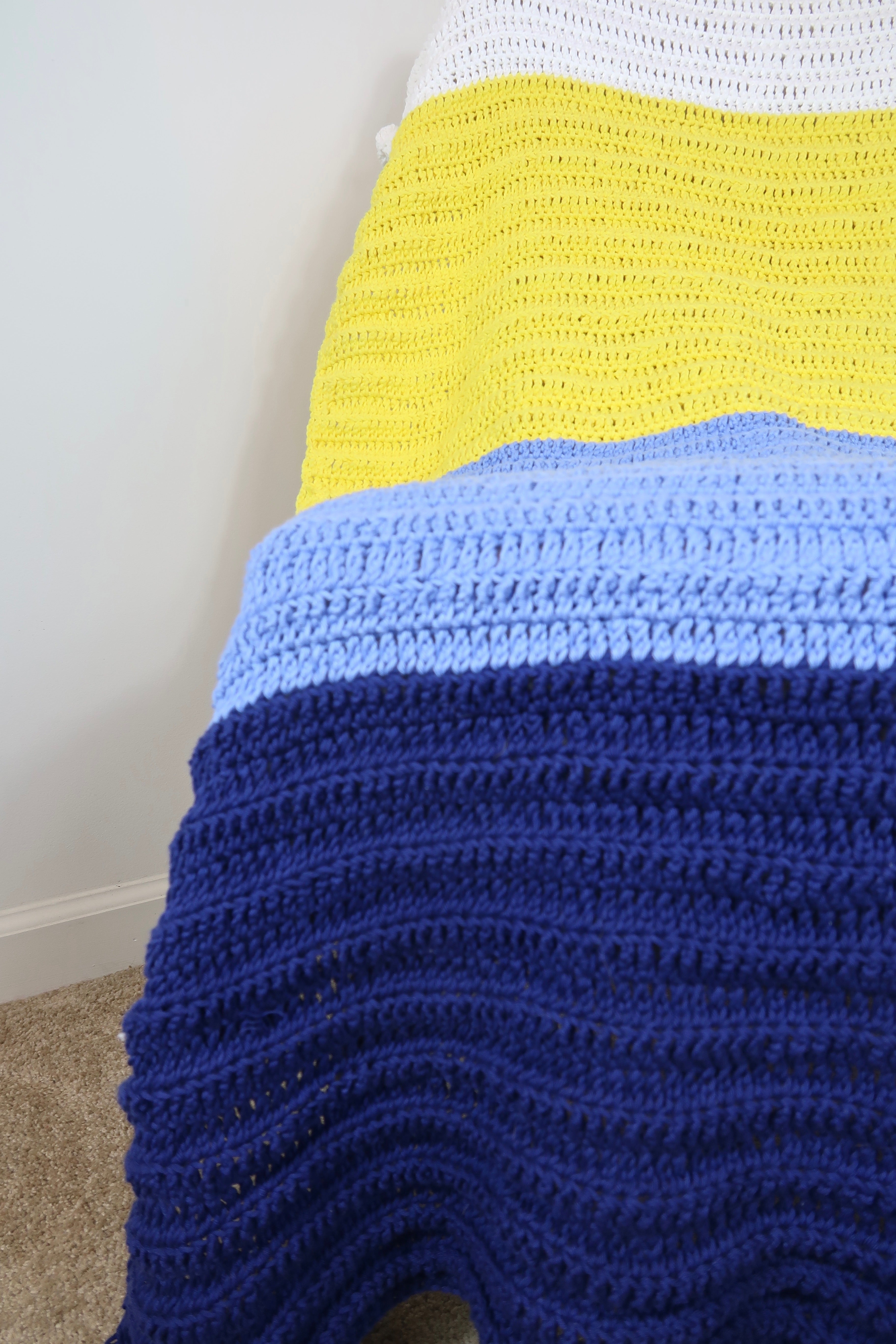 Blue, Yellow, and White Cotton Throw Blanket
